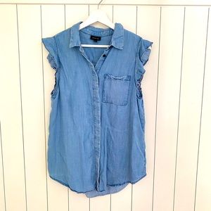 Sleeveless denim ruffle blouse size M